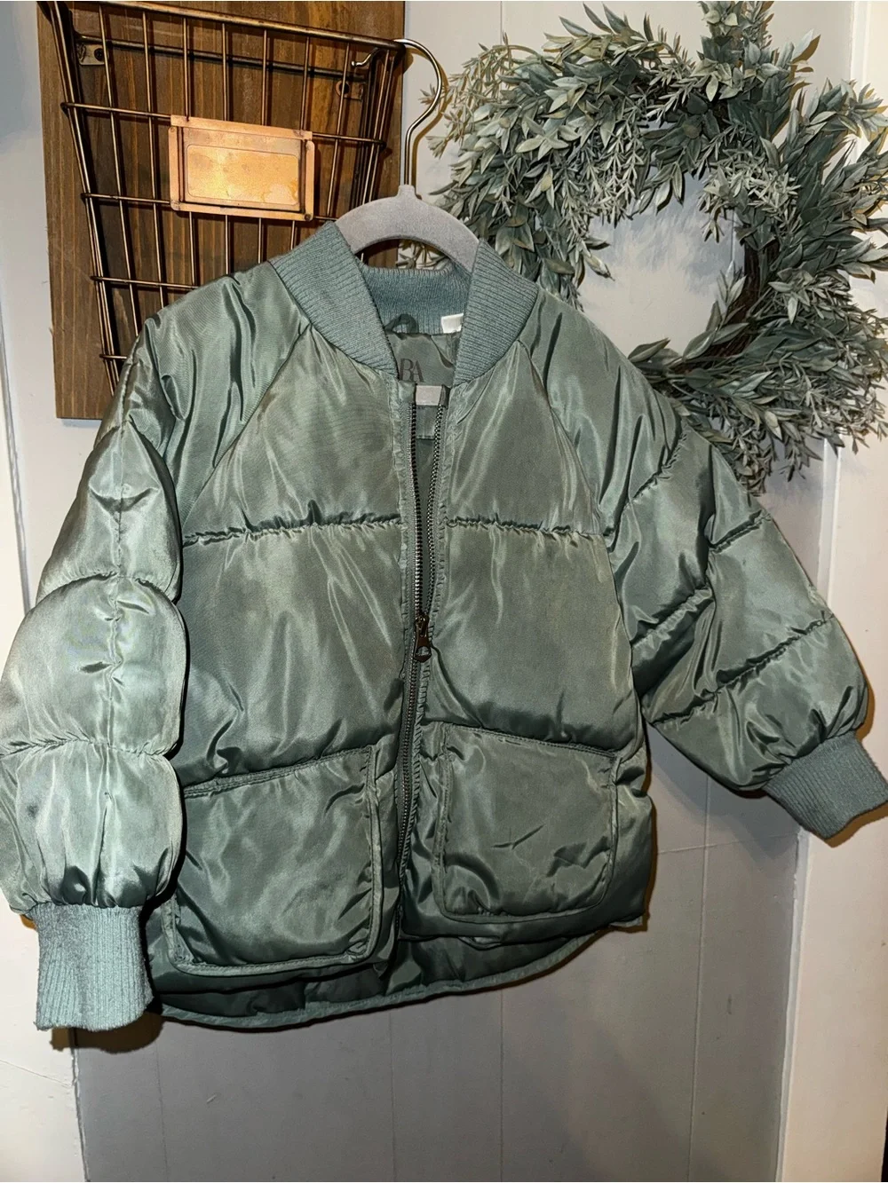 Zara Green Puffer Bomber Jacket